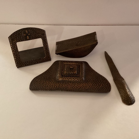 Vintage Hammered Copper4 piece Desk Set. - Picture 1 of 8